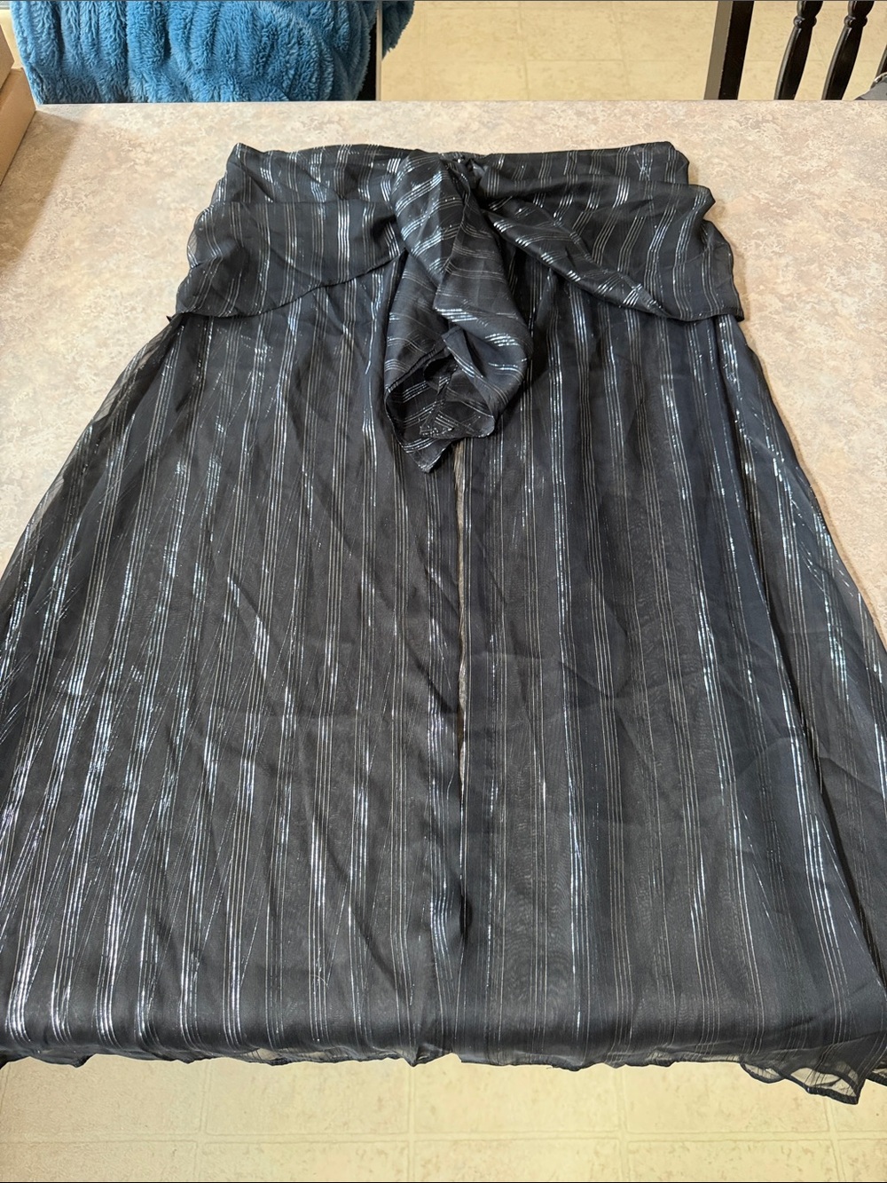 VENUS Black Coverup with Silver Metallic Stripes and Tie - Like New